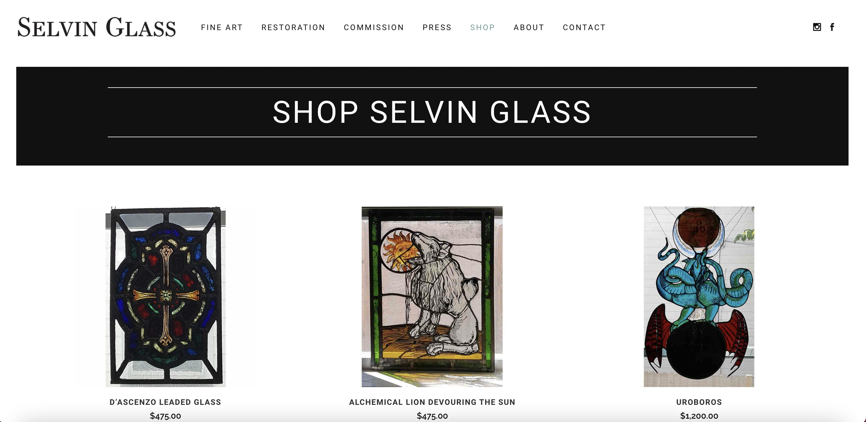 Selvin Glass Shop Page