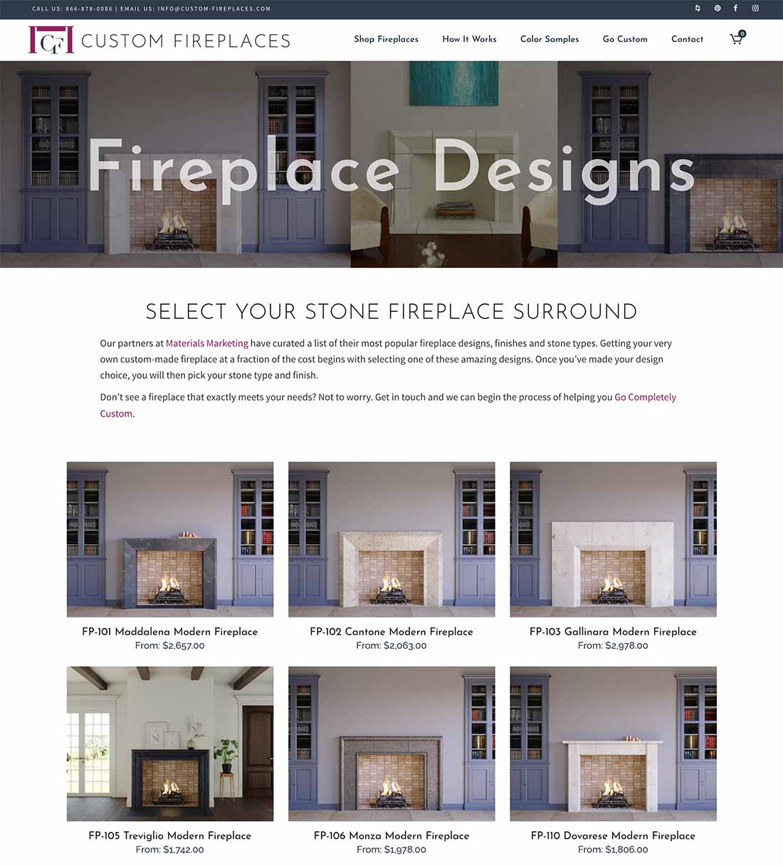 Custom Fireplaces Shop Page
